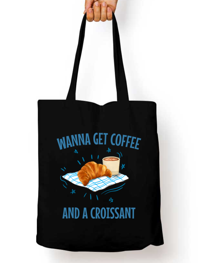 Wanna Get Coffee & Croissant Zipper Tote Bag