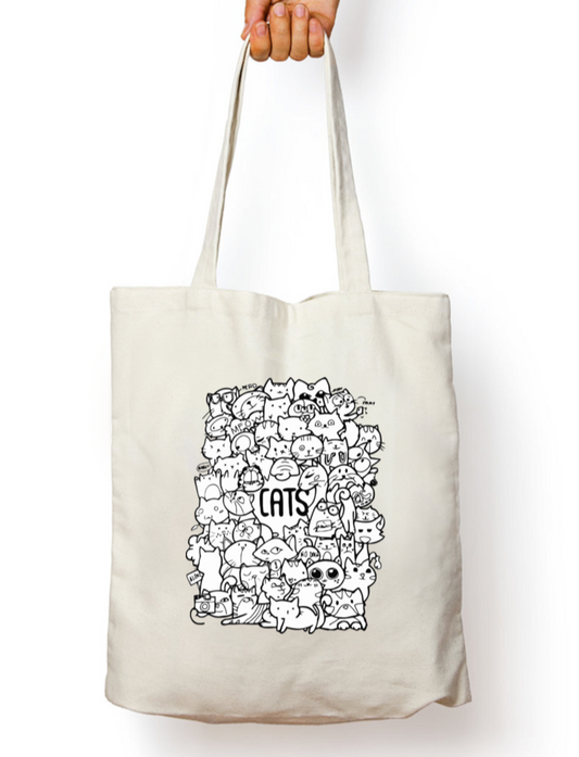 Purrfectly Doodled Zipper Tote Bag