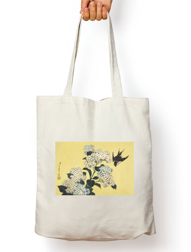 Hokusai's Hydrangea & Swallow Zipper Tote Bag