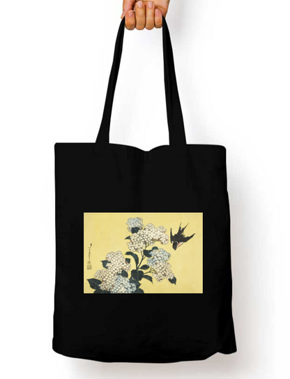 Hokusai's Hydrangea & Swallow Zipper Tote Bag